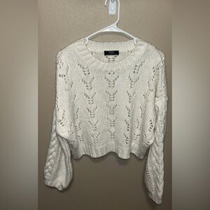 Bershka Cream Open-Weave Crewneck Sweater
